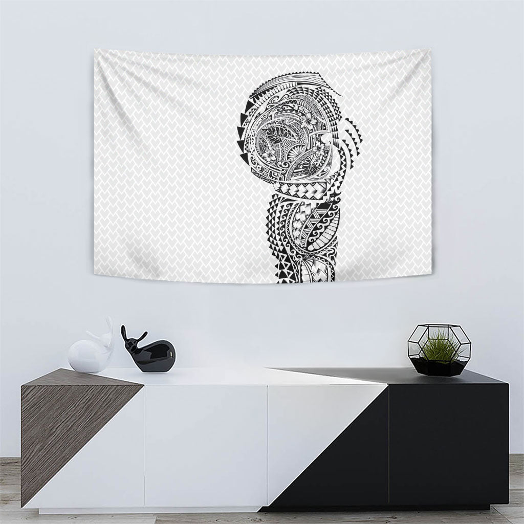 Hawaiian Traditional Tattoos Tapestry Kakau Tribal Tropical Plant Motif White Color