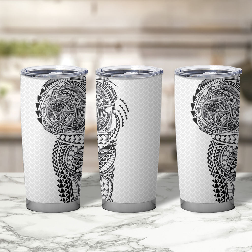 Hawaiian Traditional Tattoos Tumbler Cup Kakau Tribal Tropical Plant Motif White Color LT03 - Polynesian Pride