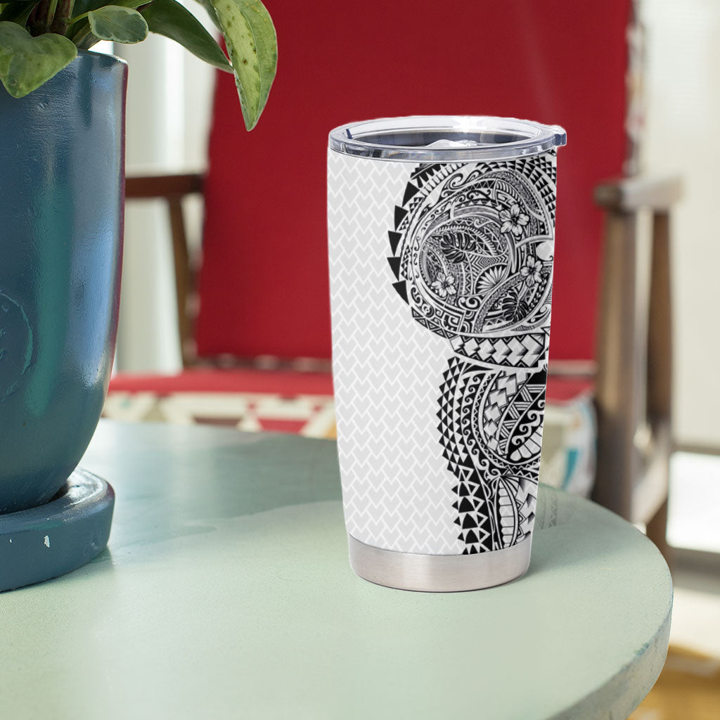 Hawaiian Traditional Tattoos Tumbler Cup Kakau Tribal Tropical Plant Motif White Color LT03 - Polynesian Pride