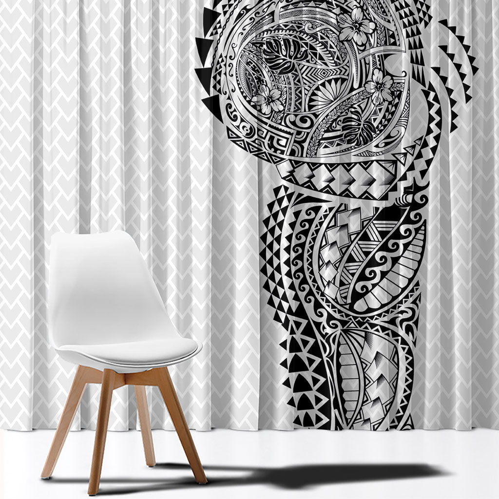 Hawaiian Traditional Tattoos Window Curtain Kakau Tribal Tropical Plant Motif White Color
