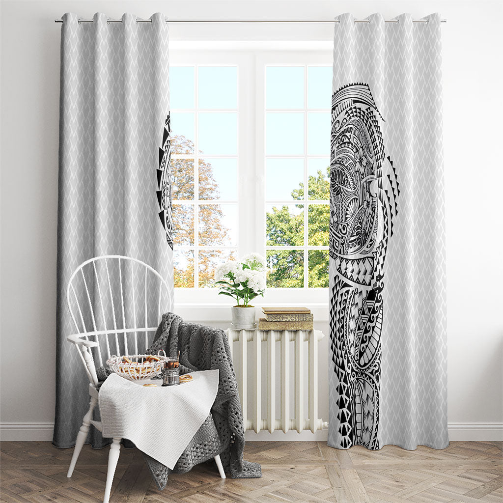 Hawaiian Traditional Tattoos Window Curtain Kakau Tribal Tropical Plant Motif White Color