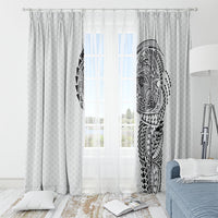 Hawaiian Traditional Tattoos Window Curtain Kakau Tribal Tropical Plant Motif White Color