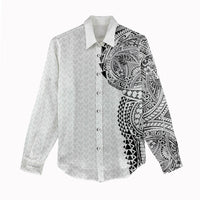 Hawaiian Traditional Tattoos Women Casual Shirt Kakau Tribal Tropical Plant Motif White Color LT03 - Polynesian Pride