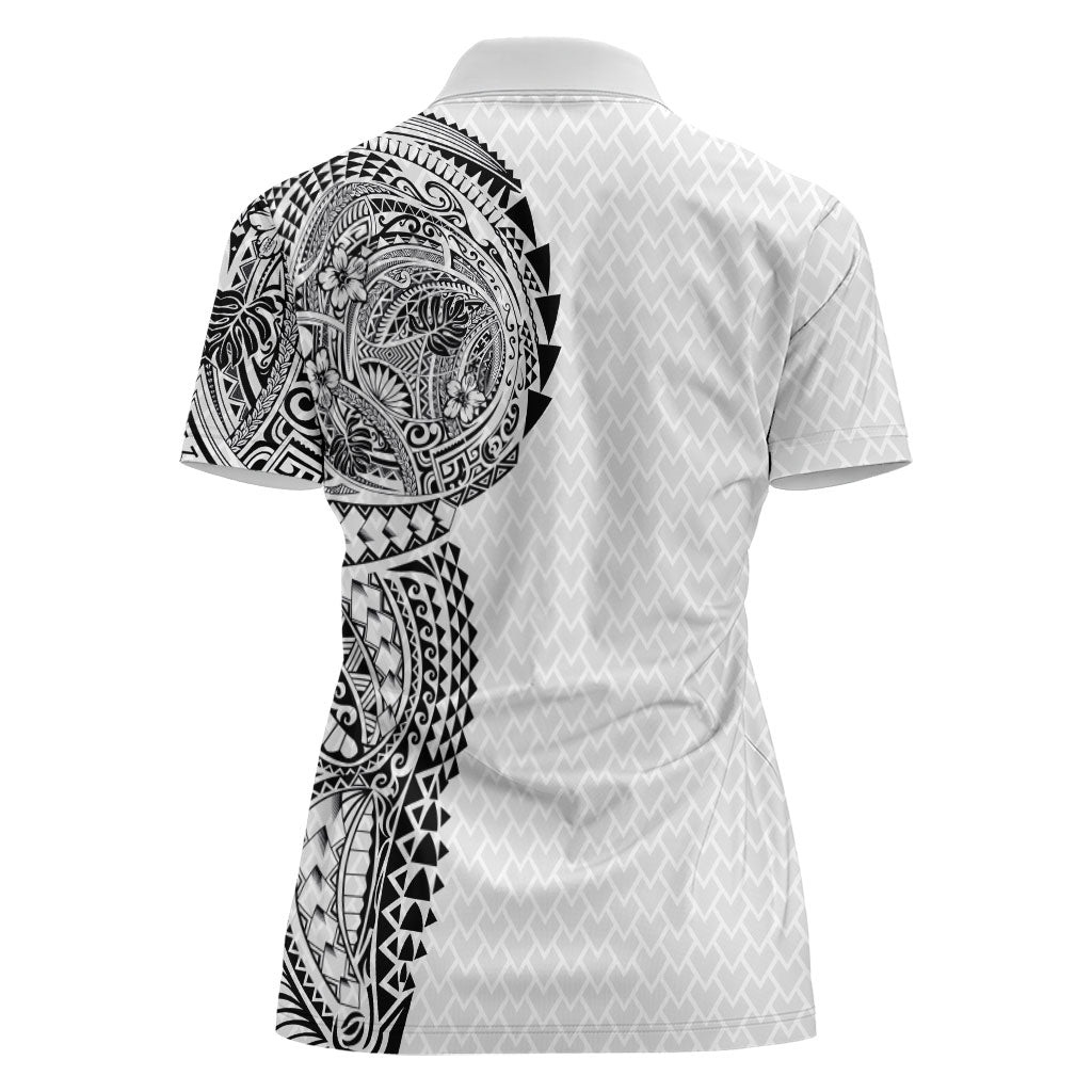 Hawaiian Traditional Tattoos Women Polo Shirt Kakau Tribal Tropical Plant Motif White Color LT03 - Polynesian Pride