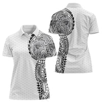Hawaiian Traditional Tattoos Women Polo Shirt Kakau Tribal Tropical Plant Motif White Color LT03 - Polynesian Pride