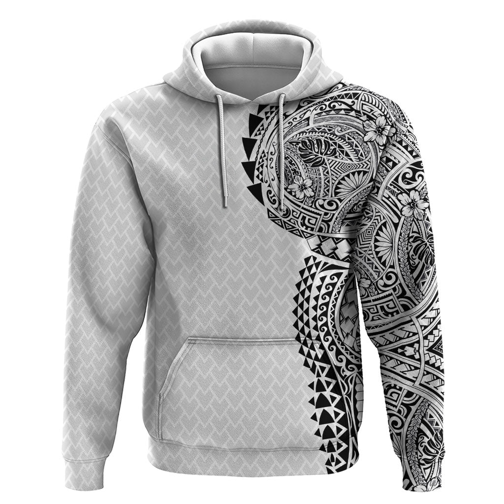Hawaiian Traditional Tattoos Zip Hoodie Kakau Tribal Tropical Plant Motif White Color LT03 Pullover Hoodie White - Polynesian Pride