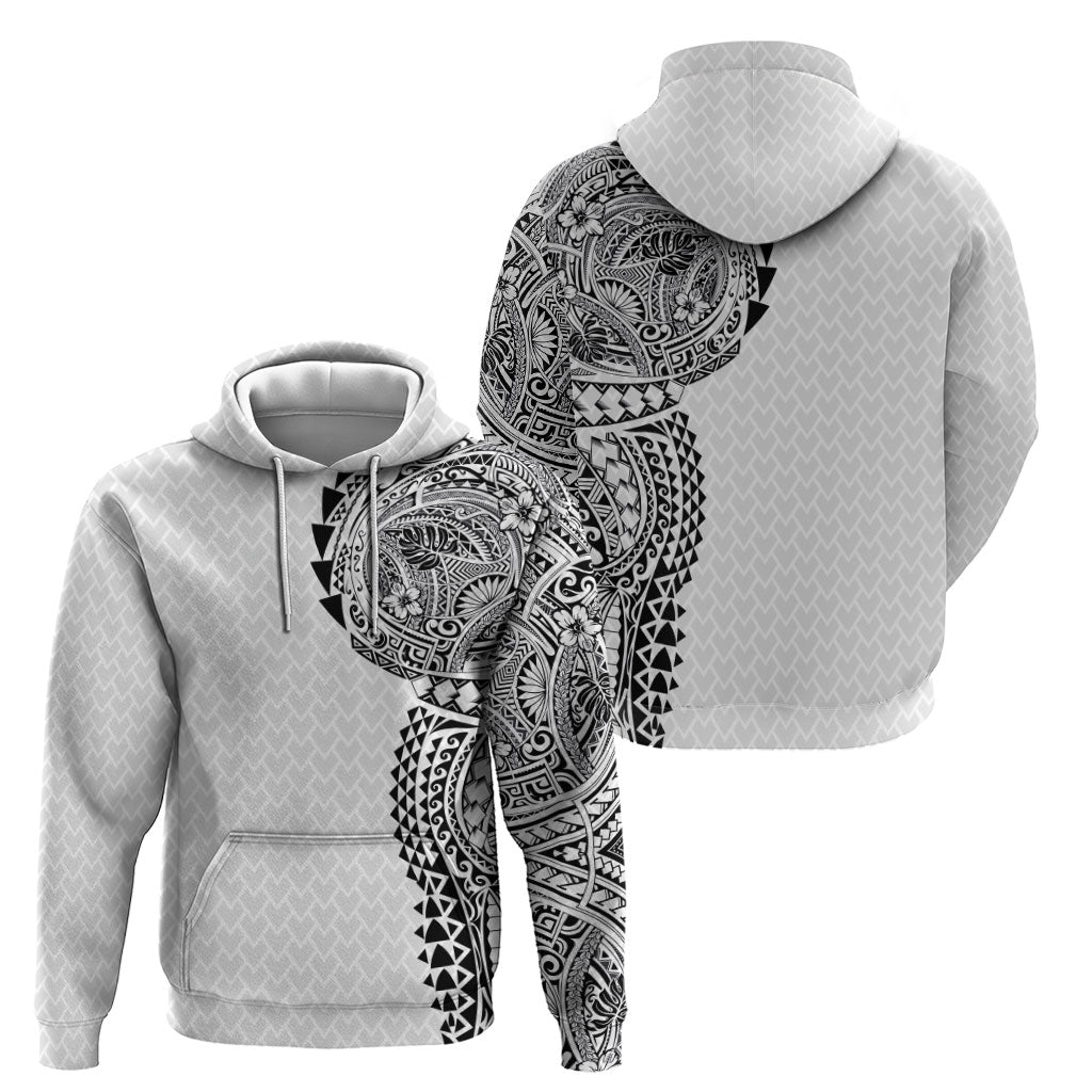 Hawaiian Traditional Tattoos Zip Hoodie Kakau Tribal Tropical Plant Motif White Color LT03 - Polynesian Pride