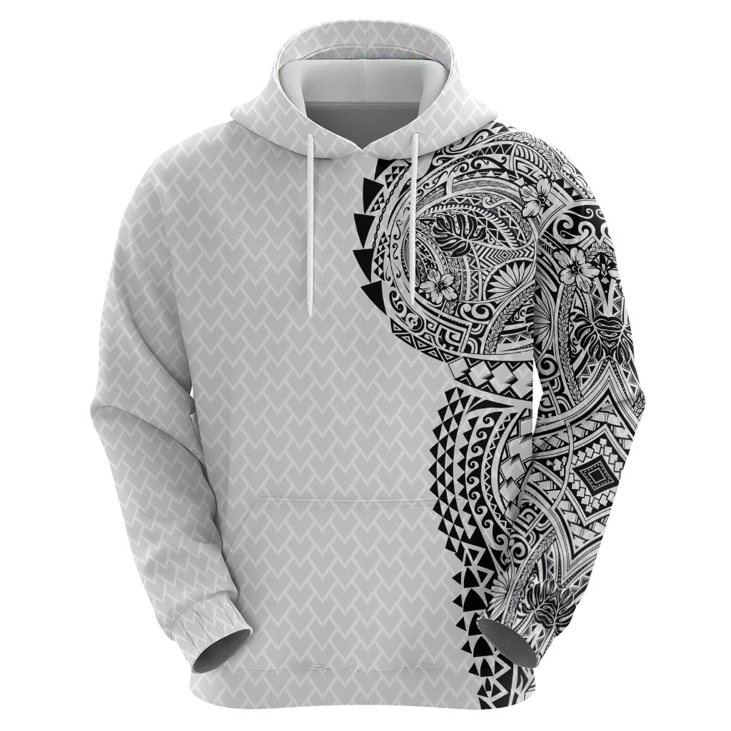 Hawaiian Traditional Tattoos Zip Hoodie Kakau Tribal Tropical Plant Motif White Color LT03 - Polynesian Pride