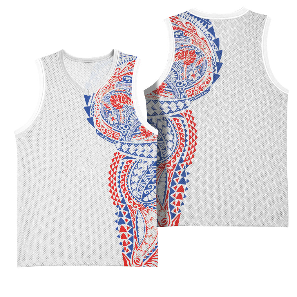 Hawaiian Traditional Tattoos Basketball Jersey Kakau Tribal Tropical Plant Motif Hawaii Flag Color Inspired LT03 - Polynesian Pride