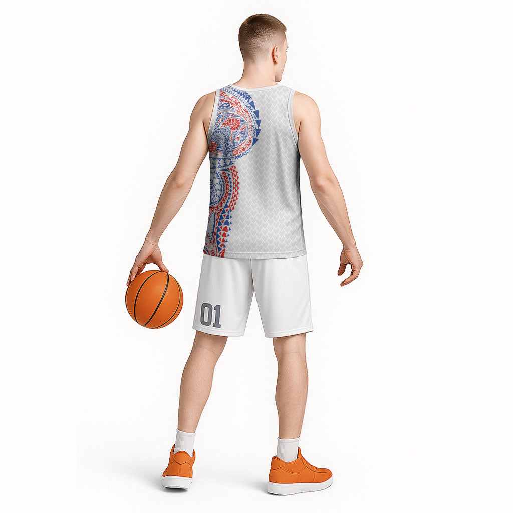 Hawaiian Traditional Tattoos Basketball Jersey Kakau Tribal Tropical Plant Motif Hawaii Flag Color Inspired LT03 - Polynesian Pride