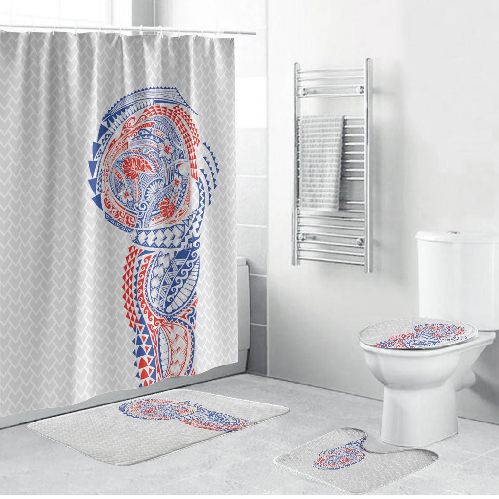 Hawaiian Traditional Tattoos Bathroom Set Kakau Tribal Tropical Plant Motif Hawaii Flag Color Inspired LT03 Bathroom Set (4 pcs) Multicolor - Polynesian Pride