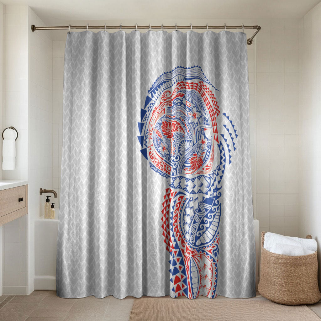 Hawaiian Traditional Tattoos Bathroom Set Kakau Tribal Tropical Plant Motif Hawaii Flag Color Inspired LT03 Shower Curtain Only Multicolor - Polynesian Pride