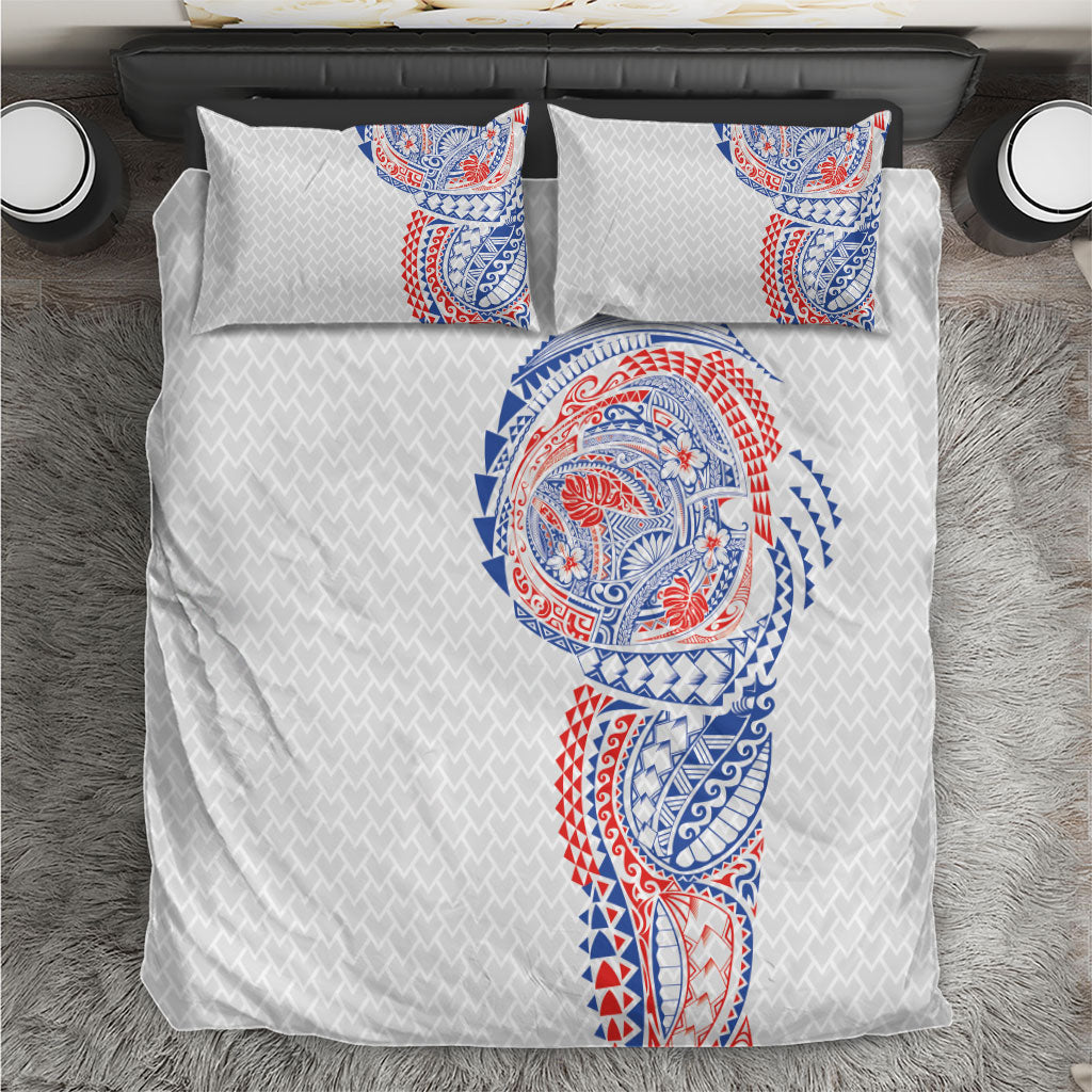 Hawaiian Traditional Tattoos Bedding Set Kakau Tribal Tropical Plant Motif Hawaii Flag Color Inspired