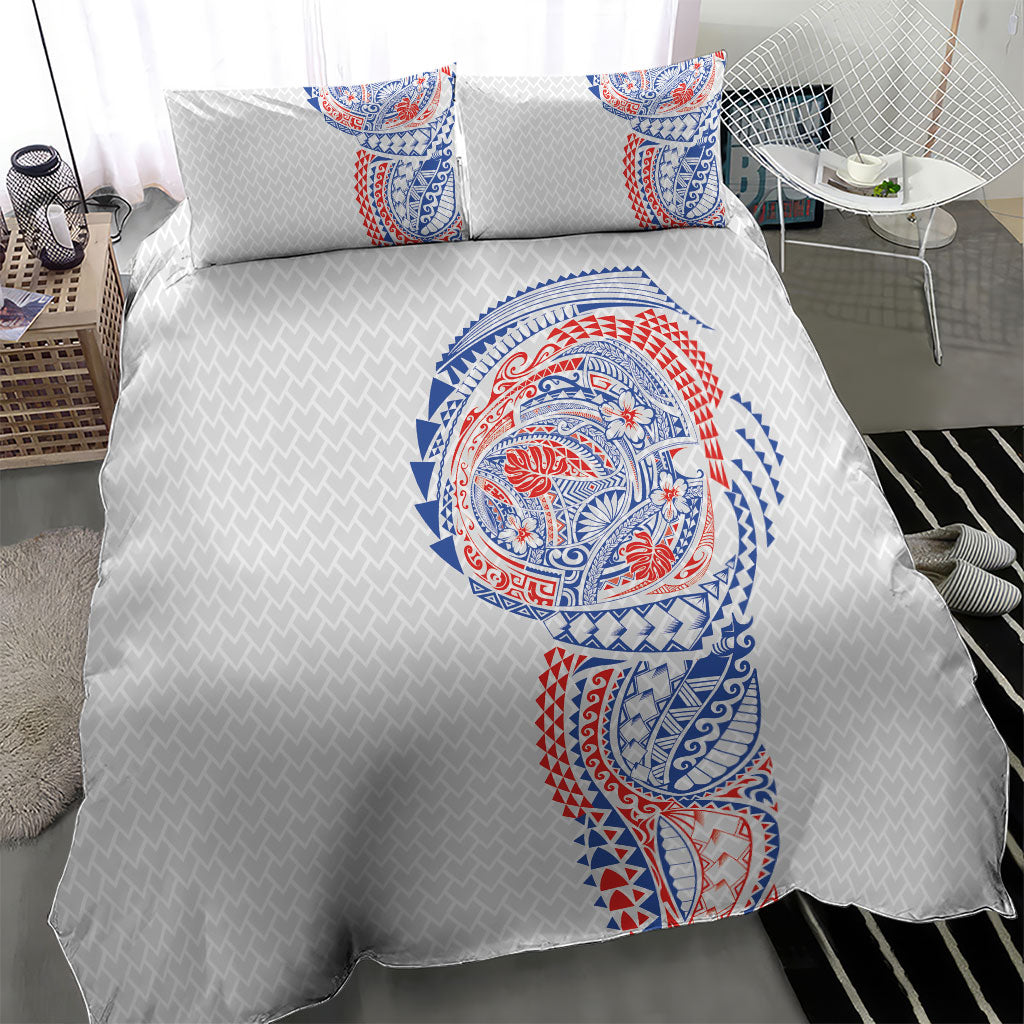Hawaiian Traditional Tattoos Bedding Set Kakau Tribal Tropical Plant Motif Hawaii Flag Color Inspired