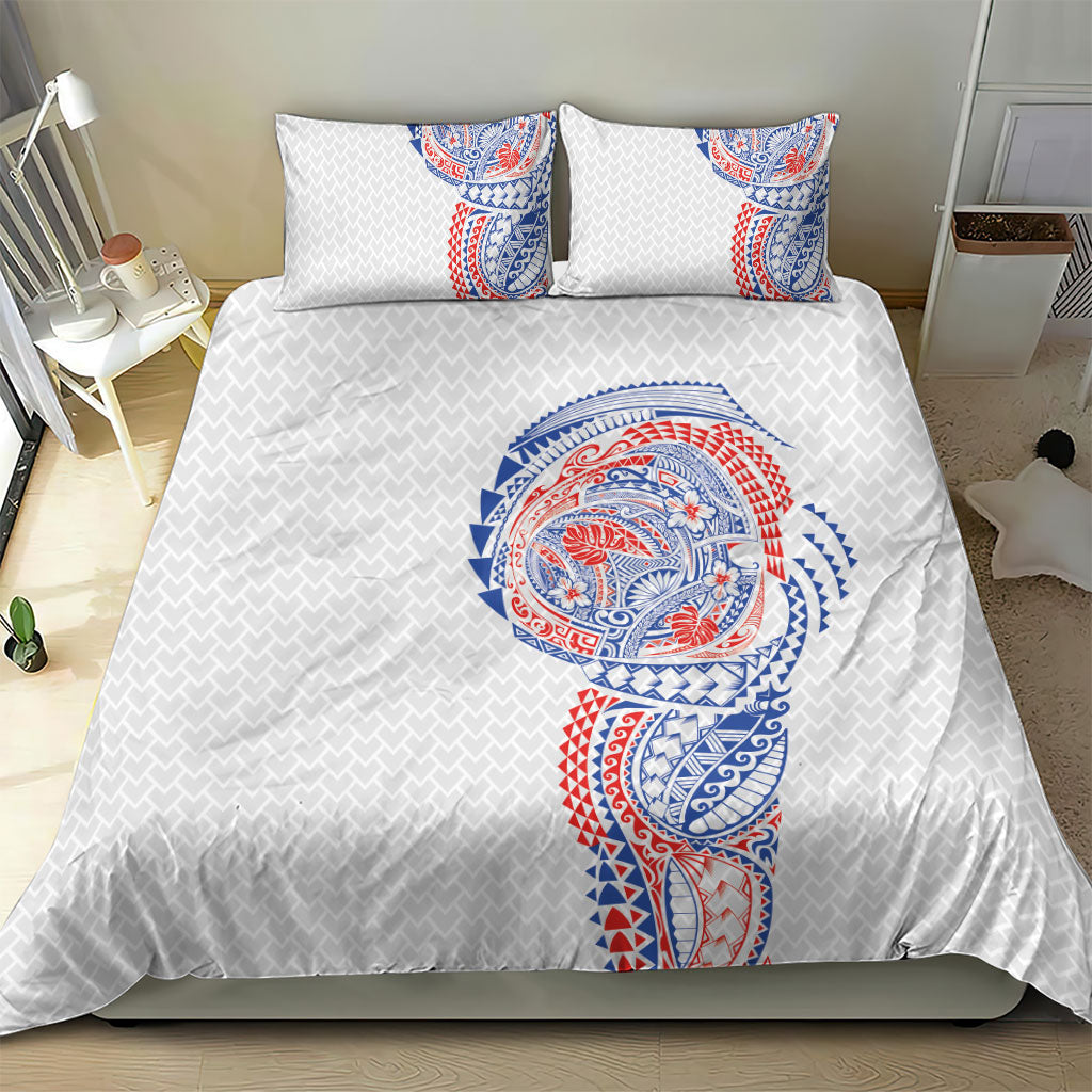 Hawaiian Traditional Tattoos Bedding Set Kakau Tribal Tropical Plant Motif Hawaii Flag Color Inspired