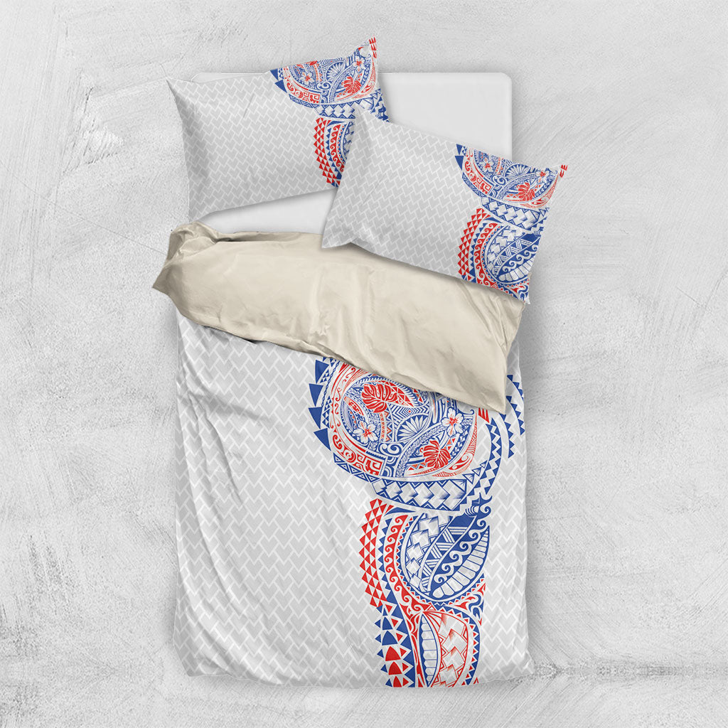 Hawaiian Traditional Tattoos Bedding Set Kakau Tribal Tropical Plant Motif Hawaii Flag Color Inspired