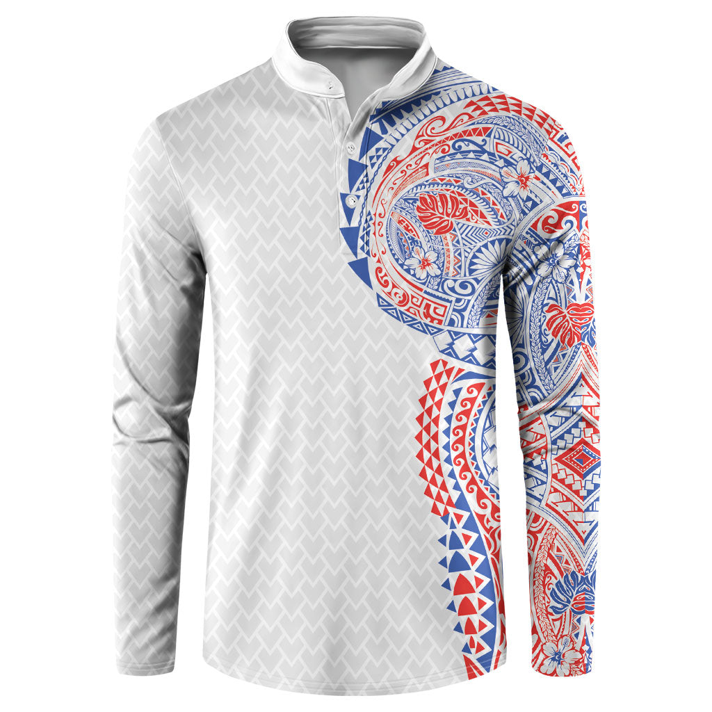 Hawaiian Traditional Tattoos Button Sweatshirt Kakau Tribal Tropical Plant Motif Hawaii Flag Color Inspired