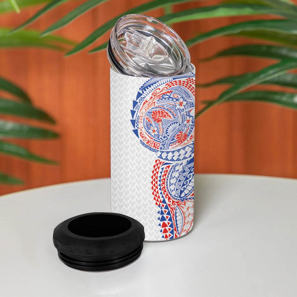 Hawaiian Traditional Tattoos 4 in 1 Can Cooler Tumbler Kakau Tribal Tropical Plant Motif Hawaii Flag Color Inspired LT03 - Polynesian Pride