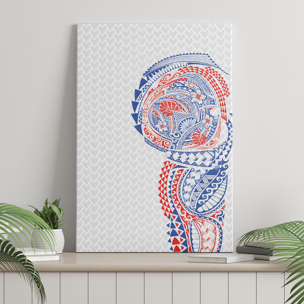 Hawaiian Traditional Tattoos Canvas Wall Art Kakau Tribal Tropical Plant Motif Hawaii Flag Color Inspired LT03 - Polynesian Pride
