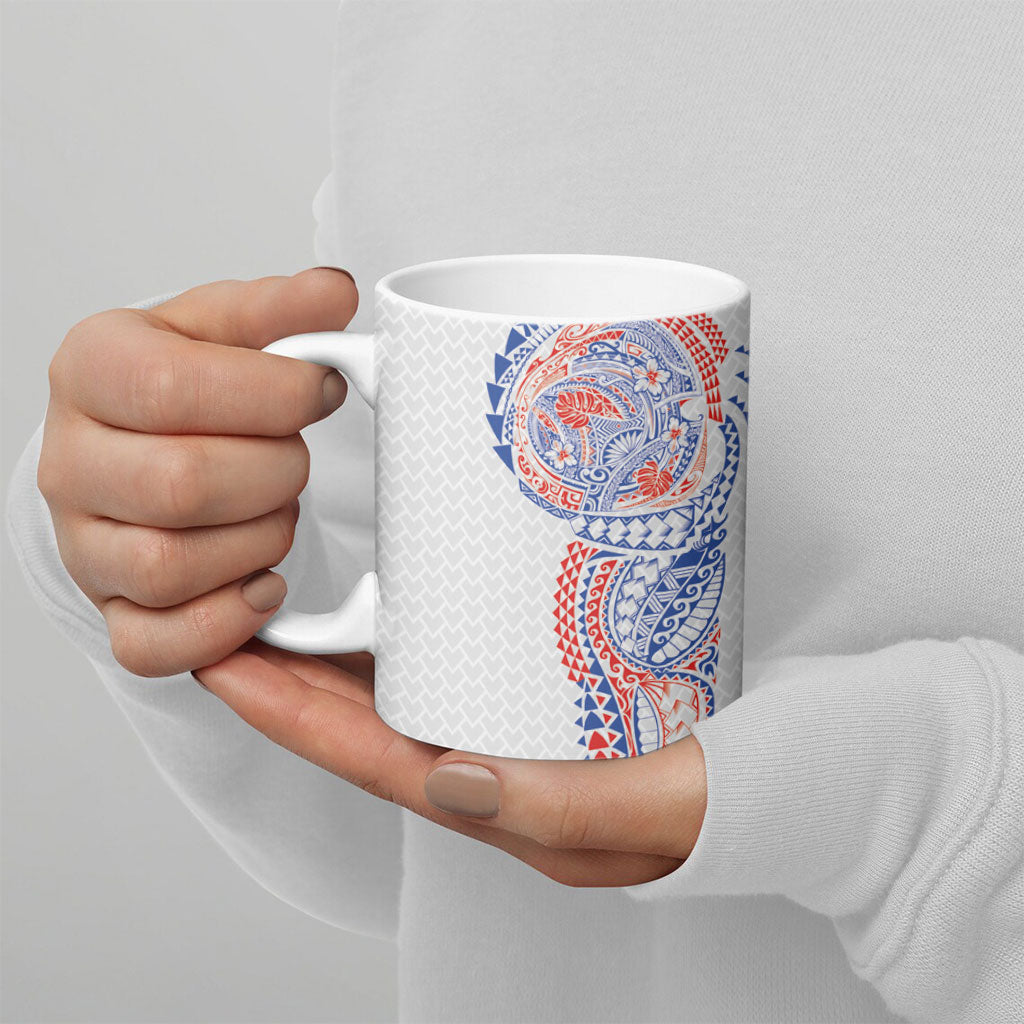 Hawaiian Traditional Tattoos Ceramic Mug Kakau Tribal Tropical Plant Motif Hawaii Flag Color Inspired