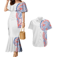 Hawaiian Traditional Tattoos Couples Matching Mermaid Dress and Hawaiian Shirt Kakau Tribal Tropical Plant Motif Hawaii Flag Color Inspired LT03 Multicolor - Polynesian Pride