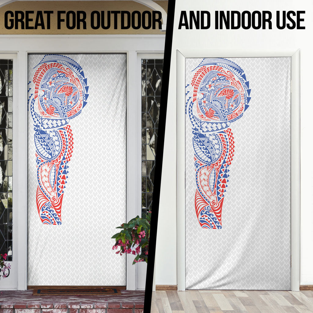 Hawaiian Traditional Tattoos Door Cover Kakau Tribal Tropical Plant Motif Hawaii Flag Color Inspired LT03 - Polynesian Pride