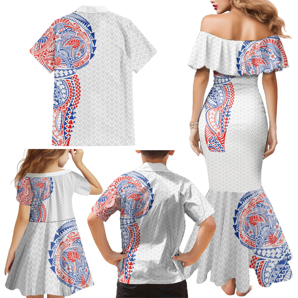 Hawaiian Traditional Tattoos Family Matching Mermaid Dress and Hawaiian Shirt Kakau Tribal Tropical Plant Motif Hawaii Flag Color Inspired LT03 - Polynesian Pride