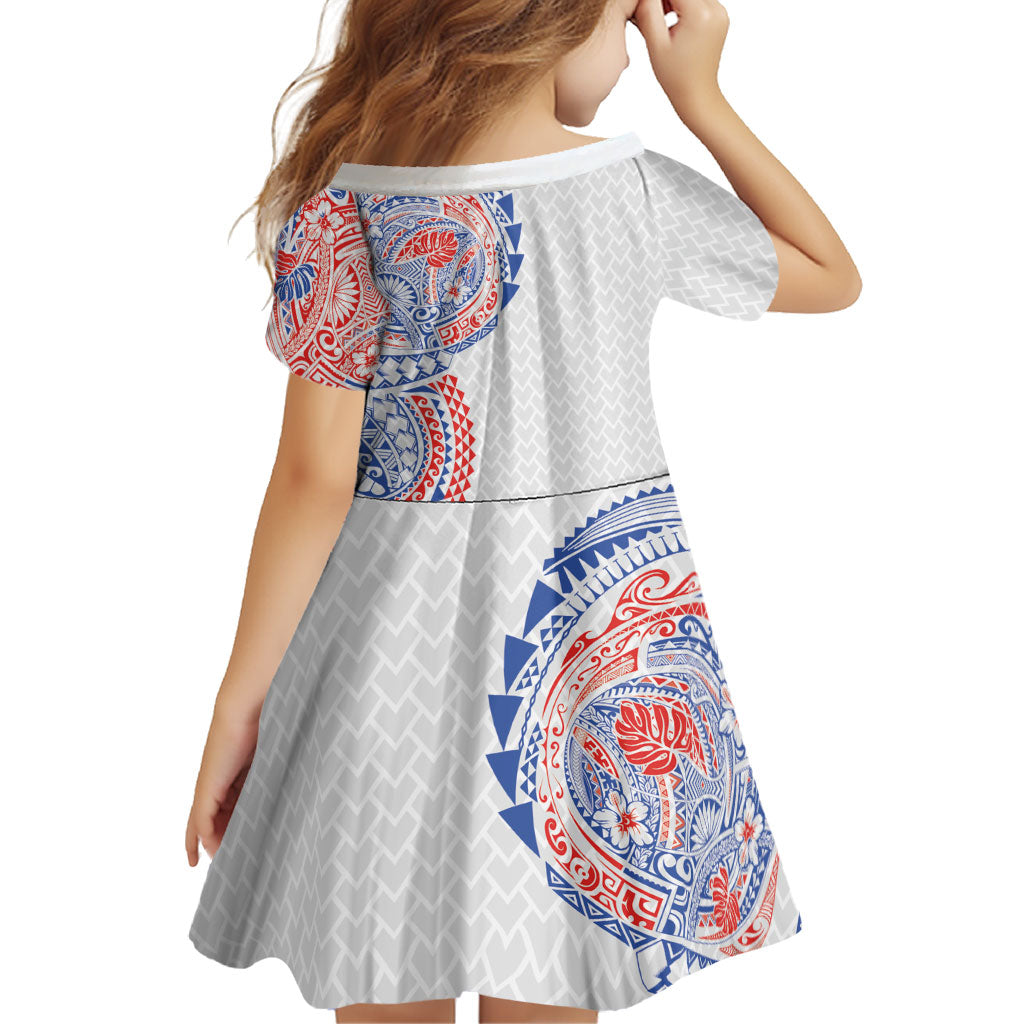 Hawaiian Traditional Tattoos Family Matching Off The Shoulder Long Sleeve Dress and Hawaiian Shirt Kakau Tribal Tropical Plant Motif Hawaii Flag Color Inspired LT03 - Polynesian Pride