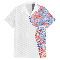 Hawaiian Traditional Tattoos Family Matching Off Shoulder Short Dress and Hawaiian Shirt Kakau Tribal Tropical Plant Motif Hawaii Flag Color Inspired LT03 Dad's Shirt - Short Sleeve Multicolor - Polynesian Pride