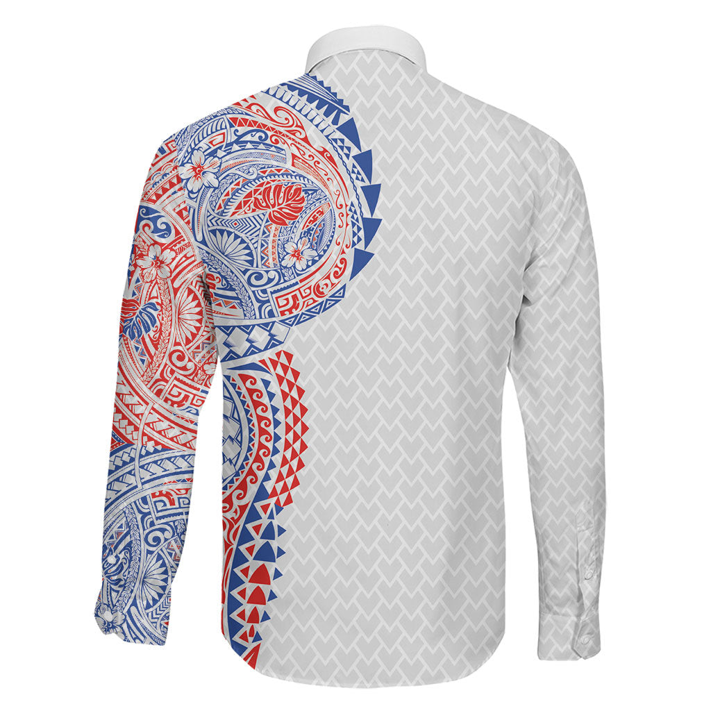 Hawaiian Traditional Tattoos Family Matching Off Shoulder Short Dress and Hawaiian Shirt Kakau Tribal Tropical Plant Motif Hawaii Flag Color Inspired LT03 - Polynesian Pride