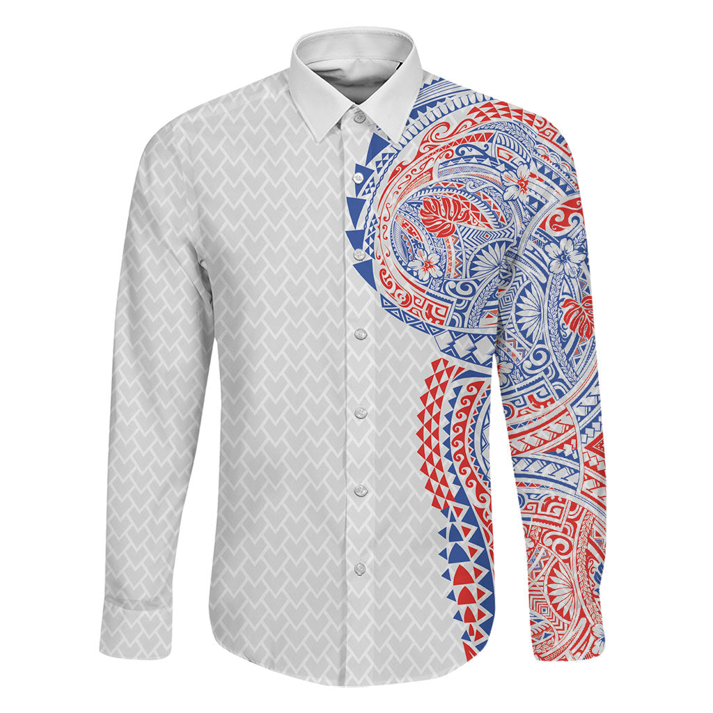 Hawaiian Traditional Tattoos Family Matching Tank Maxi Dress and Hawaiian Shirt Kakau Tribal Tropical Plant Motif Hawaii Flag Color Inspired LT03 Dad's Shirt - Long Sleeve Multicolor - Polynesian Pride