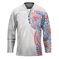Hawaiian Traditional Tattoos Hockey Jersey Kakau Tribal Tropical Plant Motif Hawaii Flag Color Inspired LT03 Unisex Multicolor - Polynesian Pride