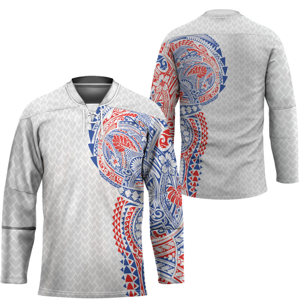 Hawaiian Traditional Tattoos Hockey Jersey Kakau Tribal Tropical Plant Motif Hawaii Flag Color Inspired LT03 - Polynesian Pride
