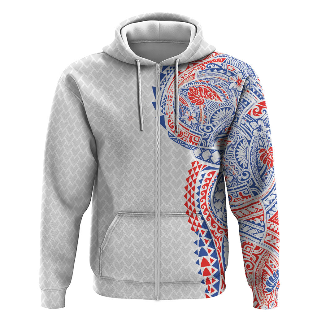 Hawaiian Traditional Tattoos Hoodie Kakau Tribal Tropical Plant Motif Hawaii Flag Color Inspired LT03 Zip Hoodie Multicolor - Polynesian Pride
