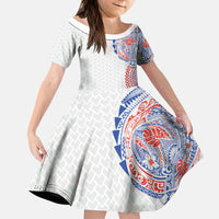 Hawaiian Traditional Tattoos Kid Short Sleeve Dress Kakau Tribal Tropical Plant Motif Hawaii Flag Color Inspired LT03 KID Multicolor - Polynesian Pride