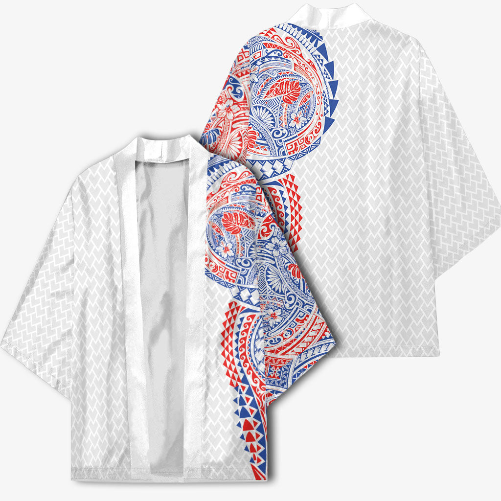 Hawaiian Traditional Tattoos Kimono Kakau Tribal Tropical Plant Motif Hawaii Flag Color Inspired LT03 - Polynesian Pride
