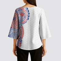 Hawaiian Traditional Tattoos Kimono Sleeve Blouse Kakau Tribal Tropical Plant Motif Hawaii Flag Color Inspired LT03 - Polynesian Pride