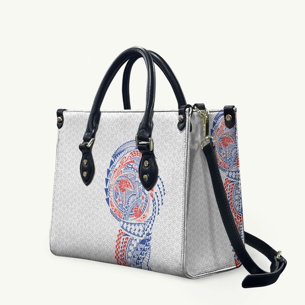 Hawaiian Traditional Tattoos Leather Bag Kakau Tribal Tropical Plant Motif Hawaii Flag Color Inspired LT03 Multicolor - Polynesian Pride
