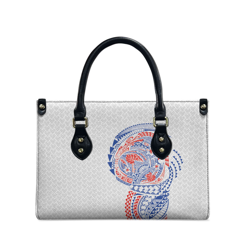 Hawaiian Traditional Tattoos Leather Bag Kakau Tribal Tropical Plant Motif Hawaii Flag Color Inspired LT03 - Polynesian Pride