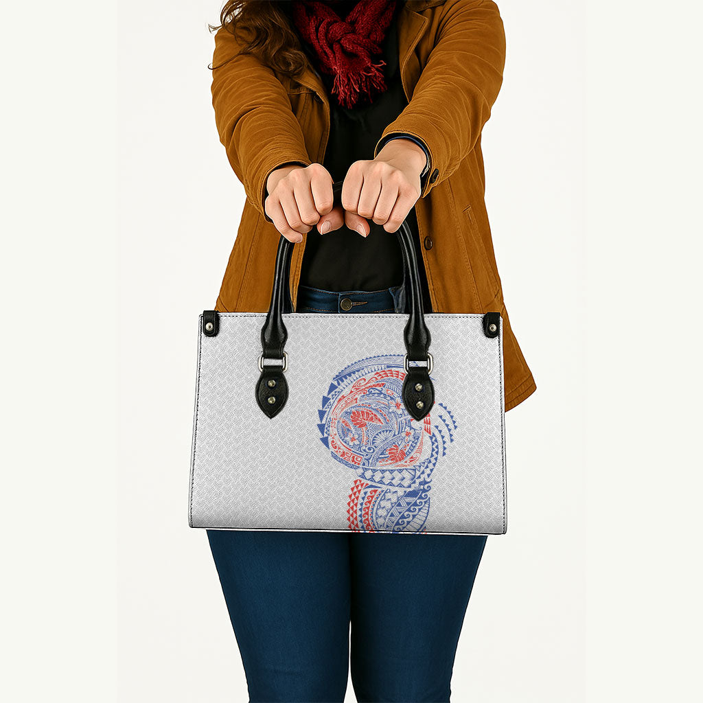 Hawaiian Traditional Tattoos Leather Bag Kakau Tribal Tropical Plant Motif Hawaii Flag Color Inspired LT03 - Polynesian Pride