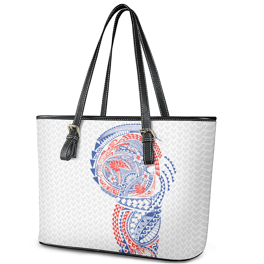 Hawaiian Traditional Tattoos Leather Tote Bag Kakau Tribal Tropical Plant Motif Hawaii Flag Color Inspired LT03 - Polynesian Pride