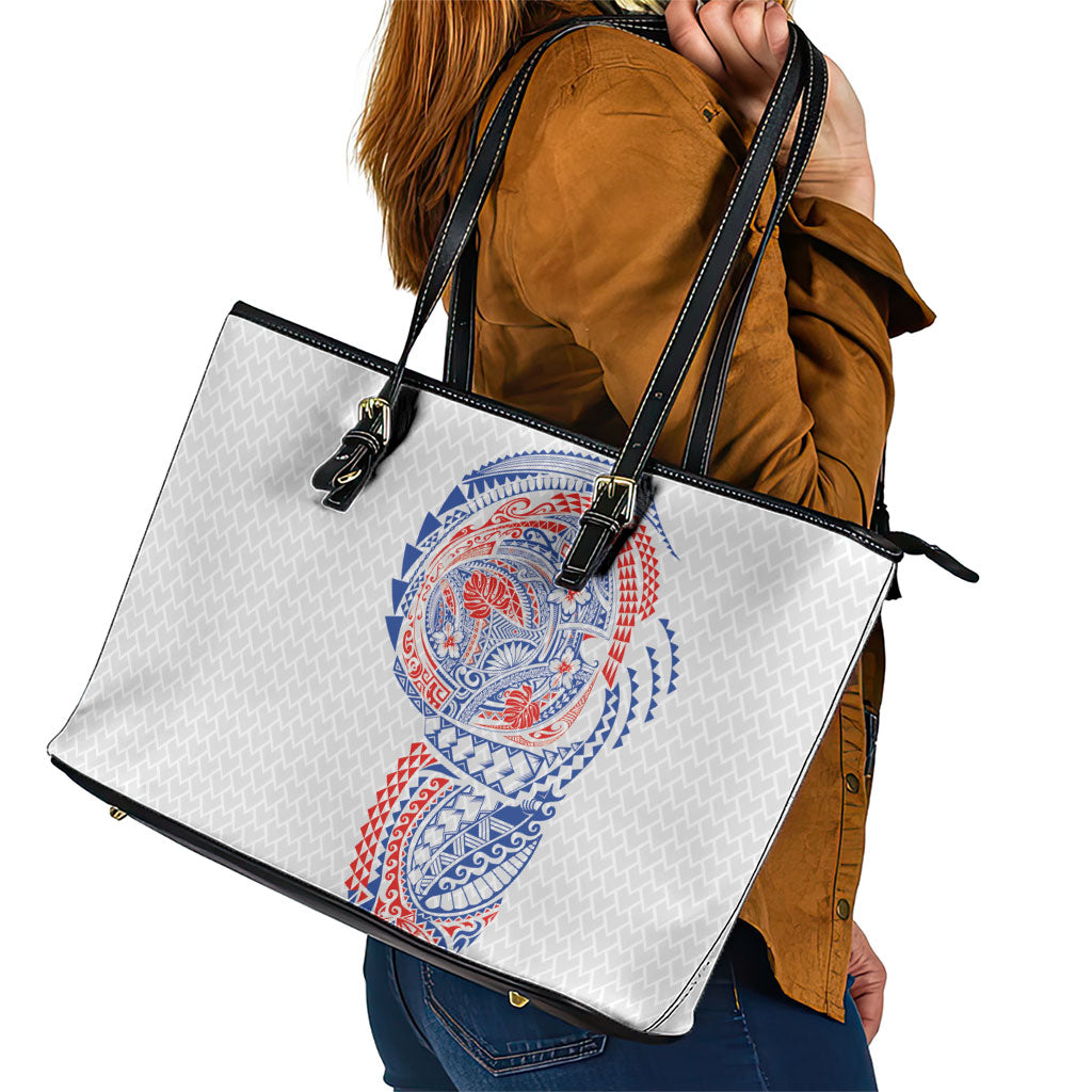 Hawaiian Traditional Tattoos Leather Tote Bag Kakau Tribal Tropical Plant Motif Hawaii Flag Color Inspired LT03 - Polynesian Pride