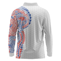 Hawaiian Traditional Tattoos Long Sleeve Polo Shirt Kakau Tribal Tropical Plant Motif Hawaii Flag Color Inspired LT03 - Polynesian Pride