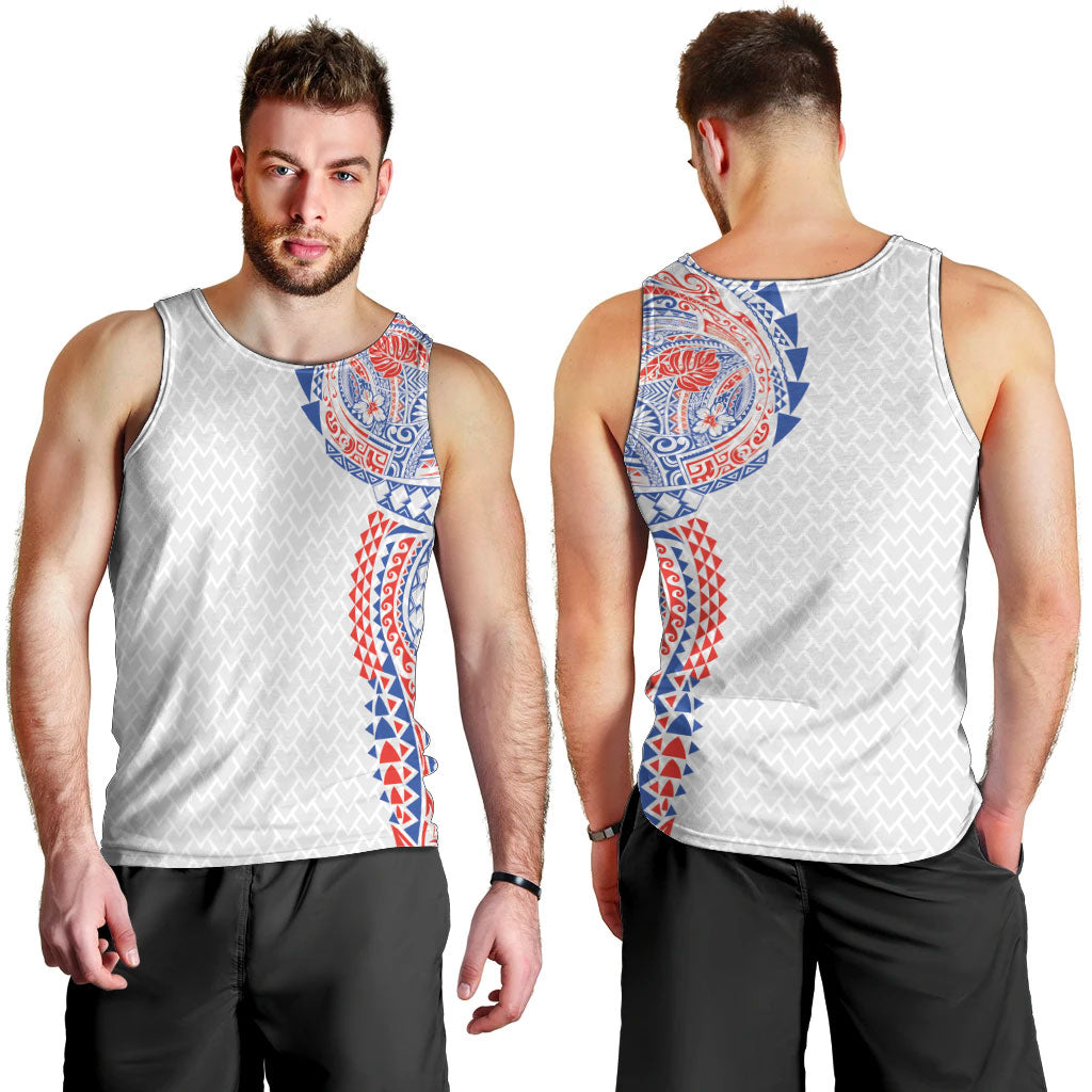 Hawaiian Traditional Tattoos Men Tank Top Kakau Tribal Tropical Plant Motif Hawaii Flag Color Inspired LT03 - Polynesian Pride