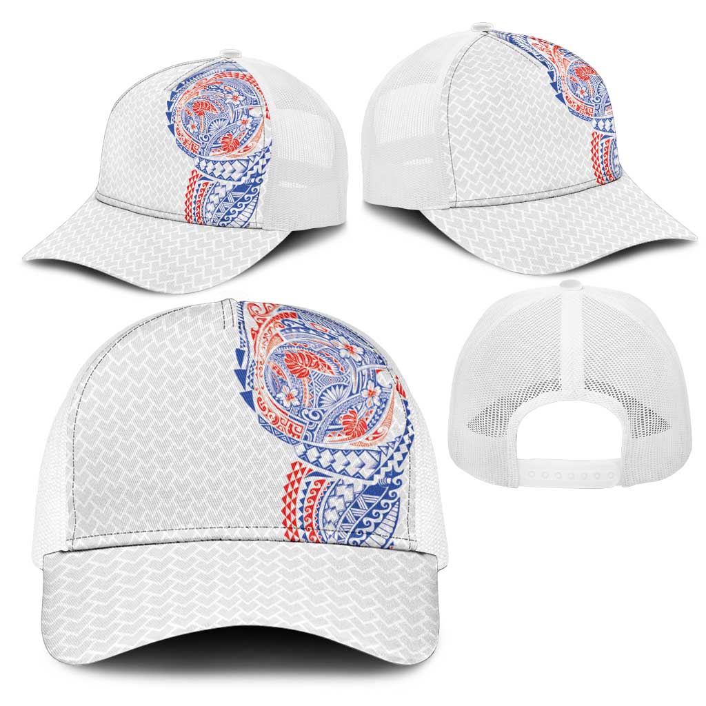 Hawaiian Traditional Tattoos Mesh Trucker Cap Kakau Tribal Tropical Plants Motif Hawaii Flag Color Inspired