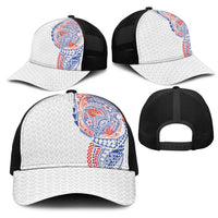 Hawaiian Traditional Tattoos Mesh Trucker Cap Kakau Tribal Tropical Plants Motif Hawaii Flag Color Inspired