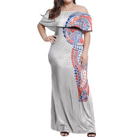 Hawaiian Traditional Tattoos Off Shoulder Maxi Dress Kakau Tribal Tropical Plant Motif Hawaii Flag Color Inspired LT03 Women Multicolor - Polynesian Pride