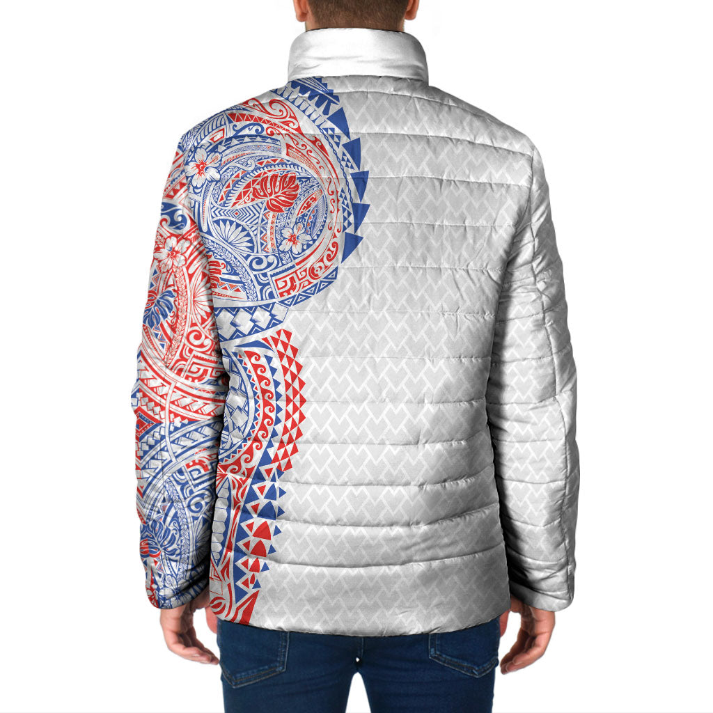Hawaiian Traditional Tattoos Padded Jacket Kakau Tribal Tropical Plant Motif Hawaii Flag Color Inspired LT03 - Polynesian Pride