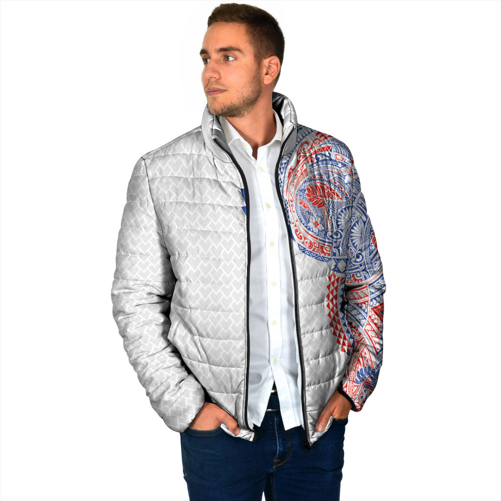 Hawaiian Traditional Tattoos Padded Jacket Kakau Tribal Tropical Plant Motif Hawaii Flag Color Inspired LT03 - Polynesian Pride