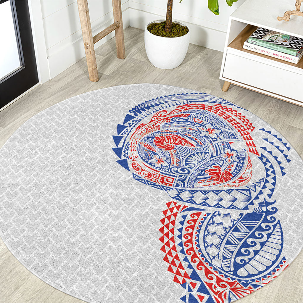 Hawaiian Traditional Tattoos Round Carpet Kakau Tribal Tropical Plant Motif Hawaii Flag Color Inspired LT03 Multicolor - Polynesian Pride